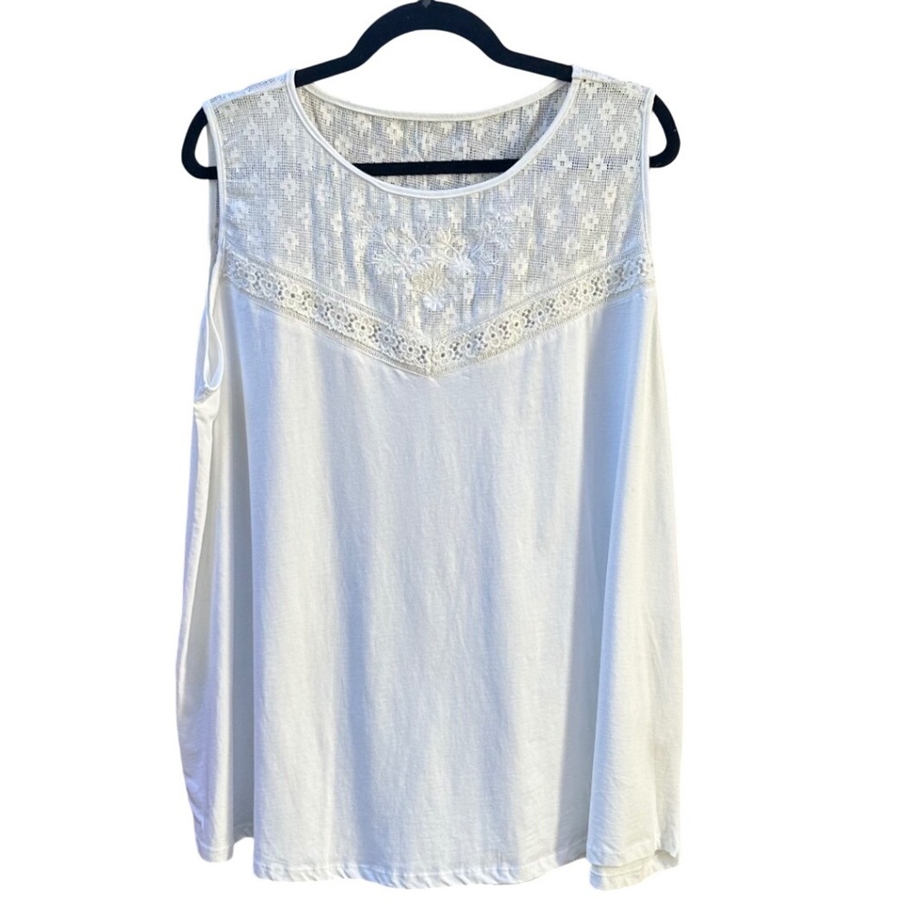 Andrea Jovine Aerin White Lace Crochet Embroidered Tank Top 3X JS661030W